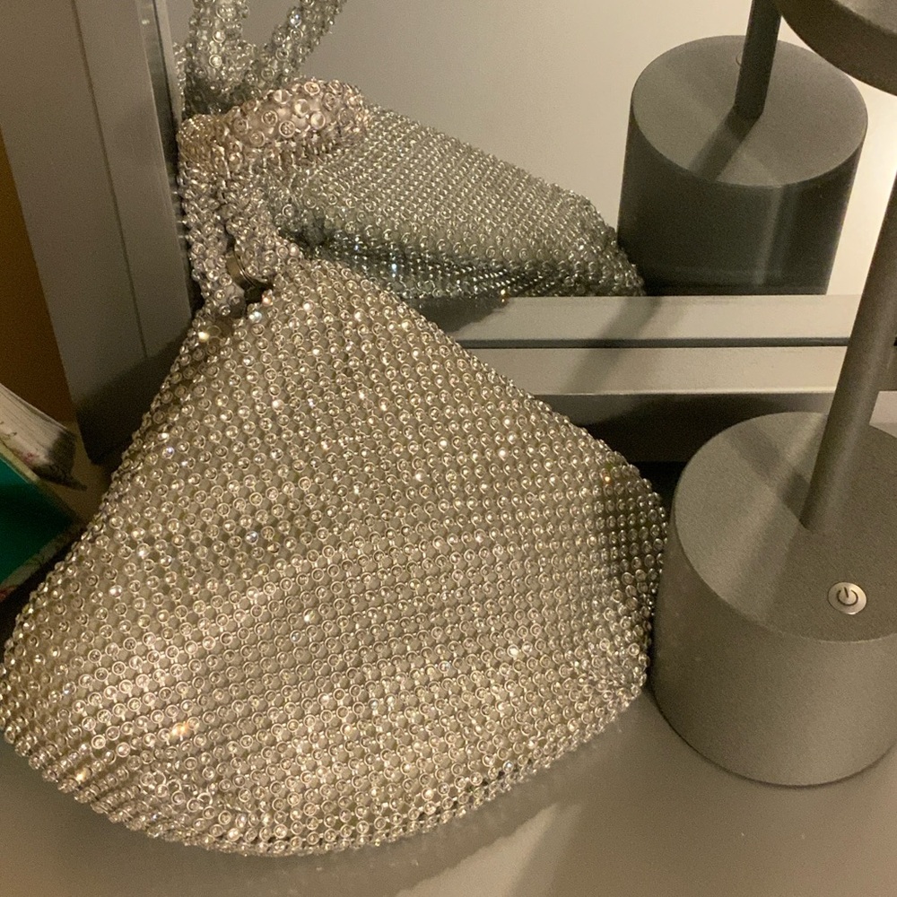 Silver Crystal Mesh Evening Clutch